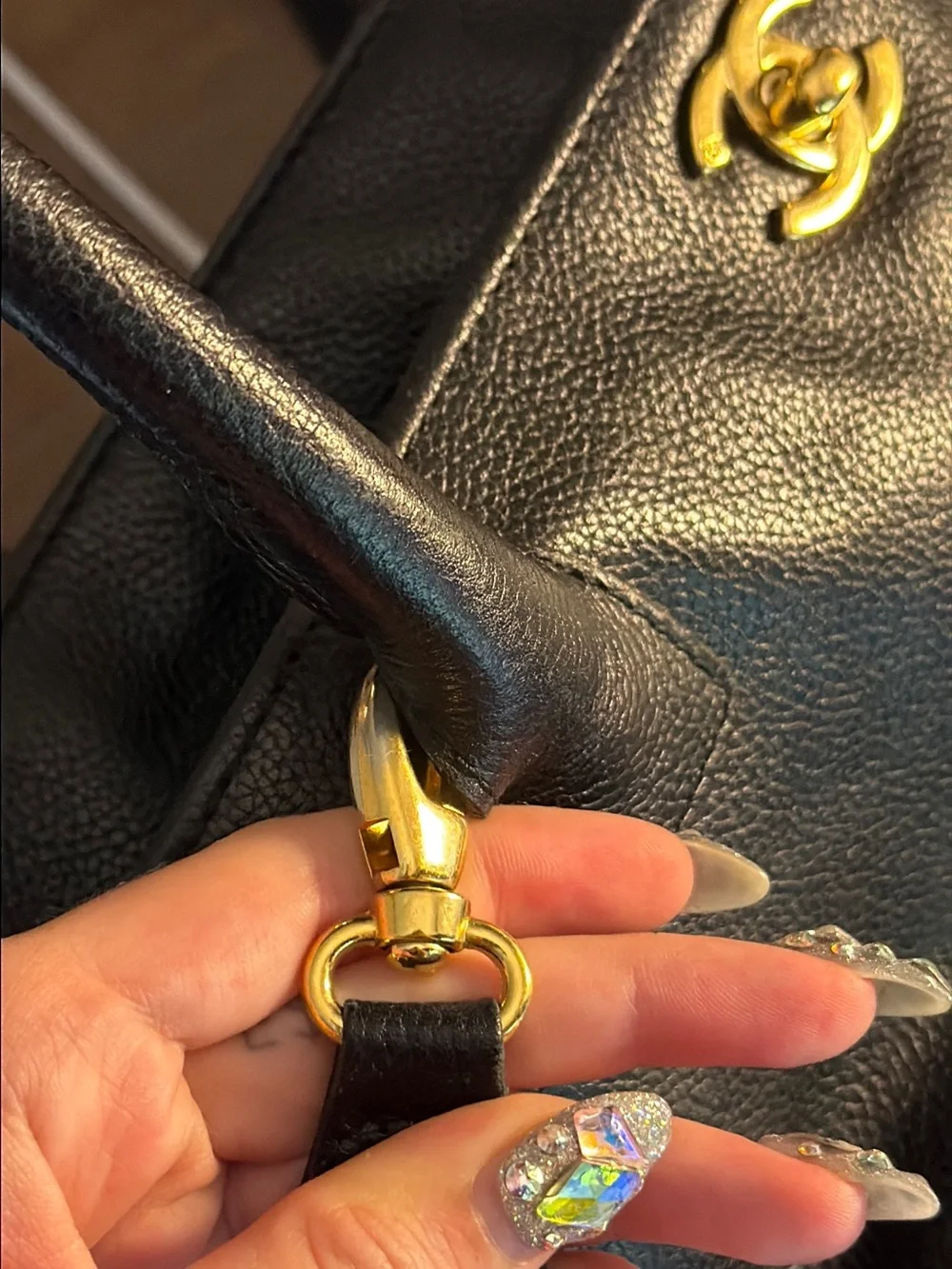 CHANEL Black Leather Tote with Gold CC Hardware